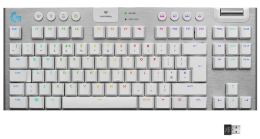 Безжична геймърска механична клавиатура Logitech G915 TKL White Lightsync RGB Tactile