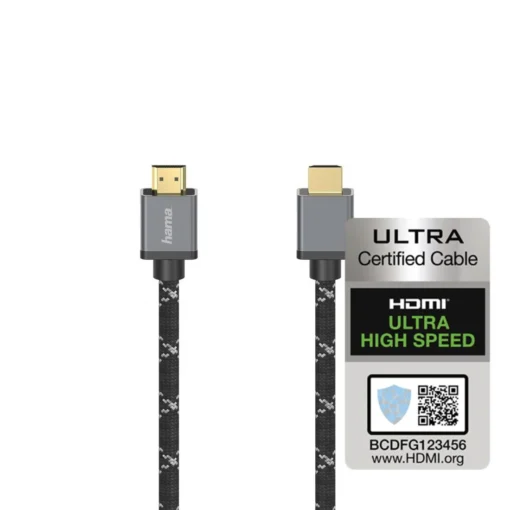 Кабел HAMA Ultra HD HDMI мъжко - HDMI мъжко 8K 48GB/s Метал 1 м Позл. конектори