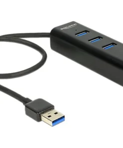 USB хъб Delock 3 x USB 3.0 + 1 порт Gigabit LAN Черен