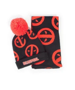 Комплект шал и шапка DIFUZED Deadpool Symbol Черен/Червен