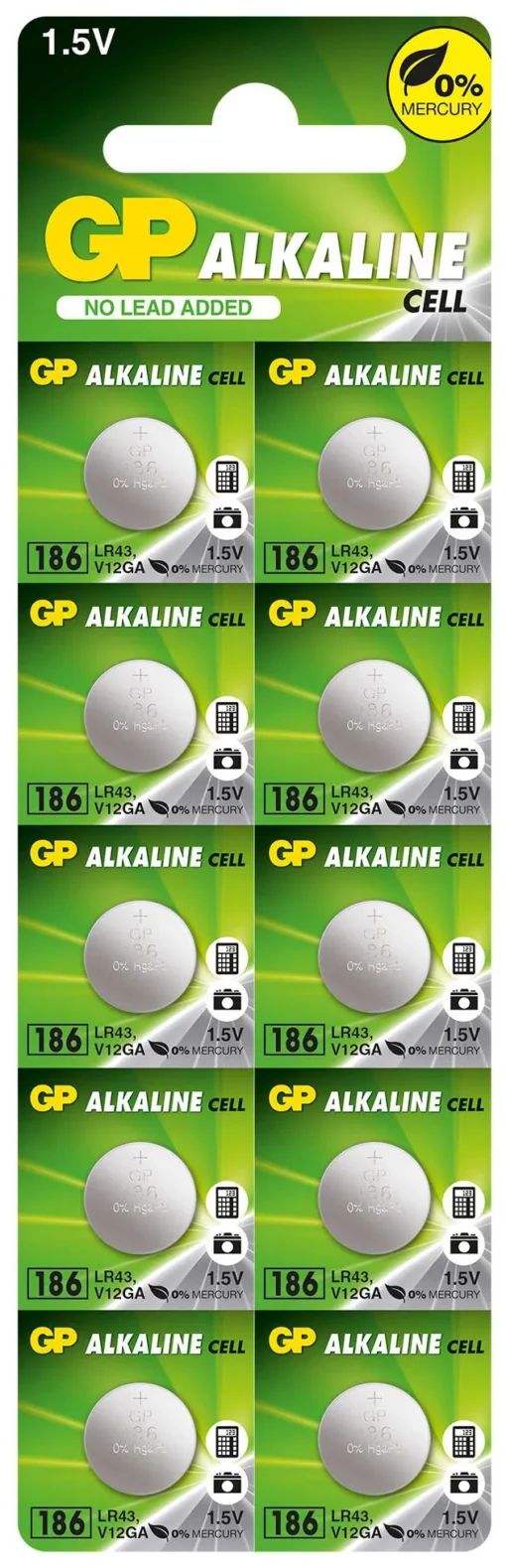 Бутонна алкална батерия GP186 AG12 LR-43/ 10 бр./pack цена за 1 бр./ 1.55V