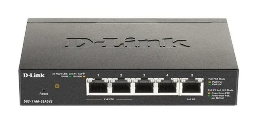 Суич D-Link DGS-1100-05PDV2 5 портов 10/100/1000 Gigabit Smart SwitchPoE