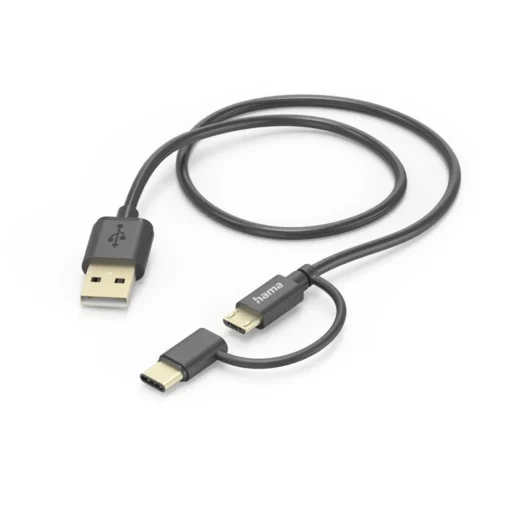Кабел 2 в 1 HAMA USB-A - Micro USB с адаптер за USB-C 1 м Сив