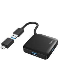 USB хъб HAMA USB-А 4-портов USB 3.2 Gen 1 5 Gbit/s USB-C адаптер Черен