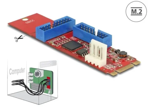 Адаптер Delock M.2 Key B+M мъжко към 2 x USB 5 Gbps Pin Header