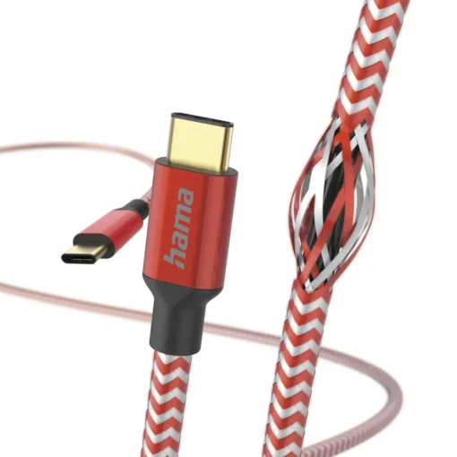 Кабел HAMA Reflective USB-C мъжко - USB-C мъжко 1.5 м. Червен