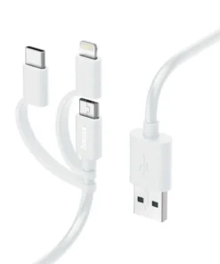Кабел HAMA 3 в 1 USB-A - Micro-USB USB-C и Lightning 1.0 м. Бял