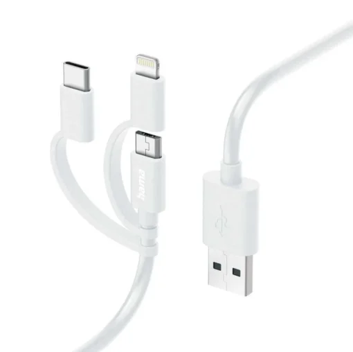 Кабел HAMA 3 в 1 USB-A - Micro-USB USB-C и Lightning 1.0 м. Бял