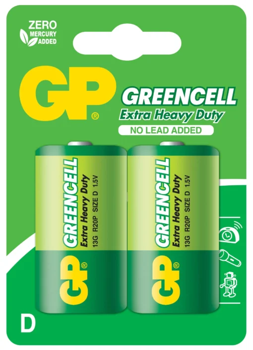 Цинк карбонова батерия GP R20 Greencell 13G-U2 2 бр. в опаковка blister