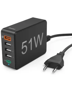 Мрежово зарядно HAMA 51 Watt 5xUSB QC3.0 3x USB-A USB-C PD Черен