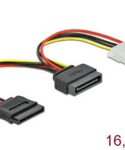 Кабел DeLock SATA 15 pin мъжко към Molex 4 pin женско + SATA 15 pin женско