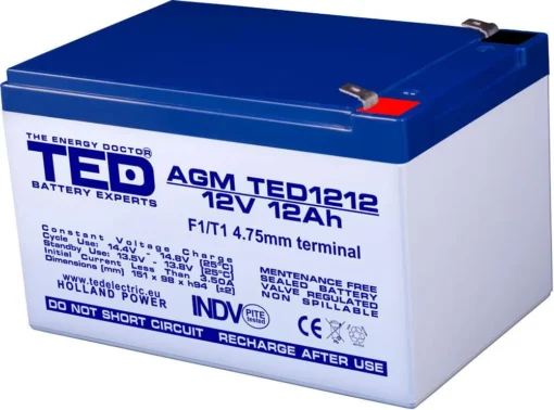 Оловна Батерия TED ELECTRIC 12V 12Ah 152/ 98/ 96 mm AGM