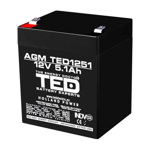 Оловна батерия TED ELECTRIC AGM 12V 5Ah 90/ 70/ 10 1mm Терминал 2