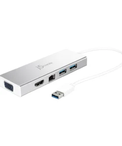 6-портов хъб j5create Mini Dock JUD380 USB 3.0 Gigabit Ethernet HDMI VGA USB-B