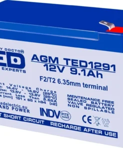 Оловна батерия TED ELECTRIC AGM 12V 9Ah  151/ 65/ 94 mm Терминал2