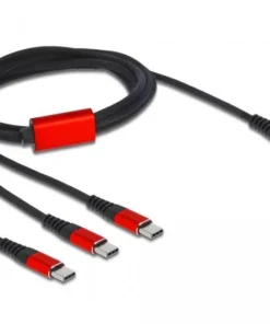 Кабел за зареждане Delock  3 в 1 USB-C - 3 x USB-C 1м Черен/Червен