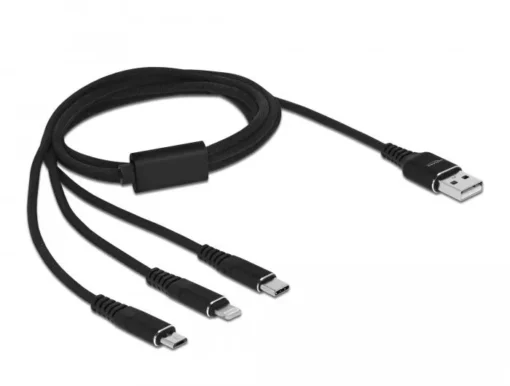 Кабел за зареждане Delock  3 в 1 USB - Lightning Micro USB- USB-C 1м