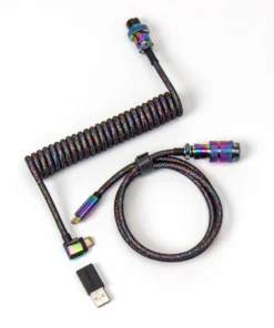 Кабел за клавиатура Keychron Colorful Premium Coiled Angled USB-C - USB-C Rainbow Plated