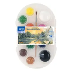 Акварел 12 цв. 10xØ 28 и 2xØ 40 мм с четка в PPL кутия SpreeArt бр 1