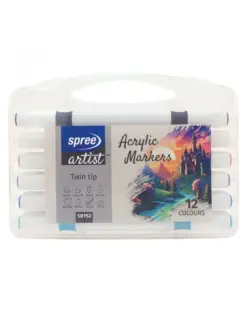 Alternative view of Маркери акрилни двувърхи Soft Brush / Fine tip, 12 цвята в PP кутия, SpreeArtist, бр 1