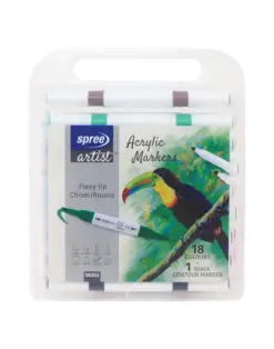 Alternative view of Маркери акрилни двувърхи Flexy Chisel / Round tip, 18 цв.+контурен, SpreeArtist